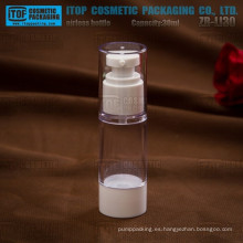 ZB-LI30 30ml atractivo y clásico blanco y clear 1oz redondo botella envase airless de 30ml